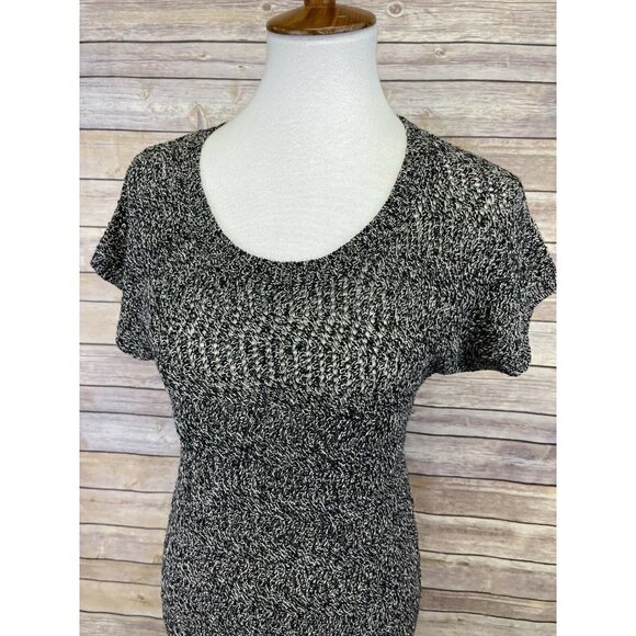Eddie Bauer XS Space Dyed Sweater Top Linen Blend Black Gray Short Sleeve - Picture 2 of 9